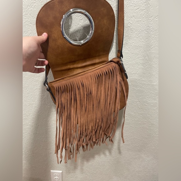 NEW Brown Faux Leather Fringe Crossbody Purse - Picture 9 of 14